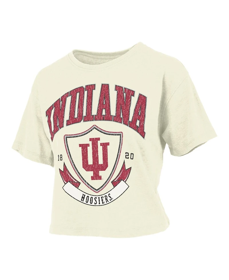 Pressbox Women's Cream Indiana Hoosiers Buckler Vintage Cropped T-Shirt