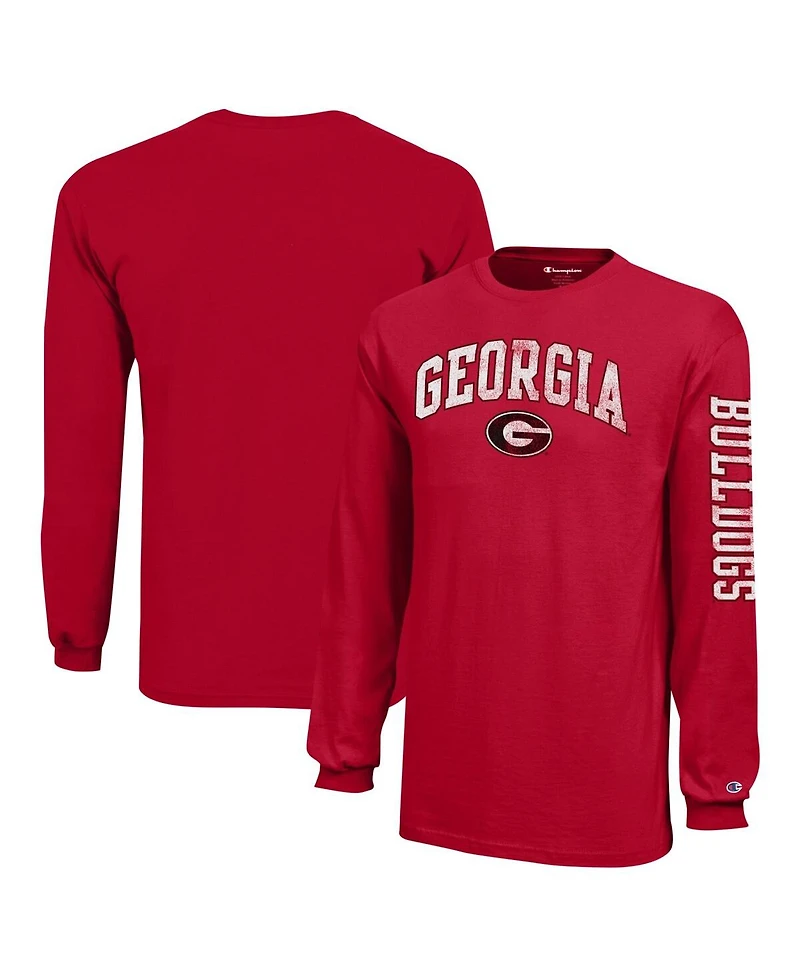 Champion Big Boys and Girls Red Georgia Bulldogs Distressed Arch Over Logo Long Sleeve T-Shirt