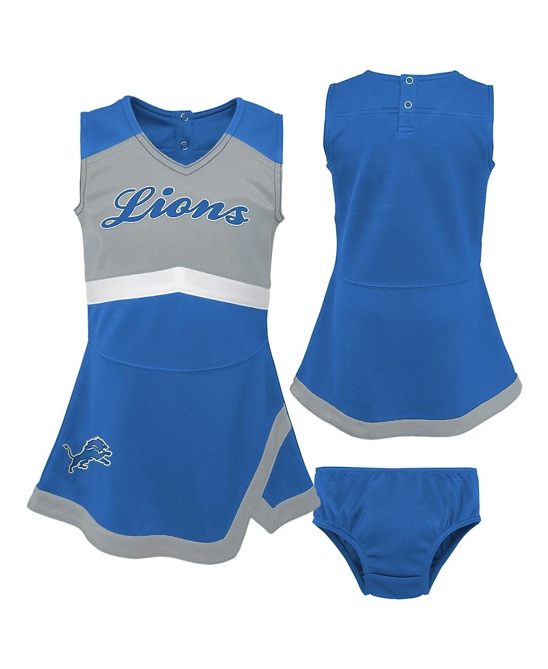 Outerstuff Girls Preschool 2-Piece Blue Detroit Lions Cheer Captain Jumper Dress with Bloomers Set
