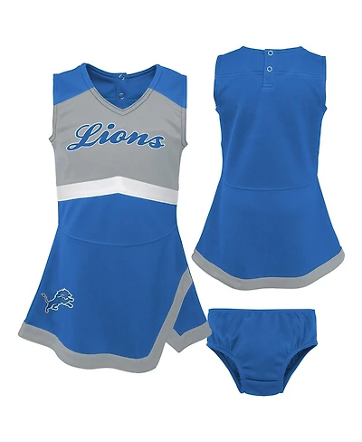 Outerstuff Girls Preschool 2-Piece Blue Detroit Lions Cheer Captain Jumper Dress with Bloomers Set