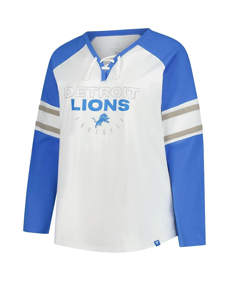 Fanatics Women's White Detroit Lions Plus Redzone Lace Up Long Sleeve T-Shirt