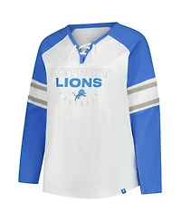 Fanatics Women's White Detroit Lions Plus Redzone Lace Up Long Sleeve T-Shirt