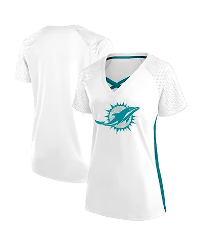 Fanatics Women's White Miami Dolphins Plus Glitter Lace-Up V-Neck T-Shirt