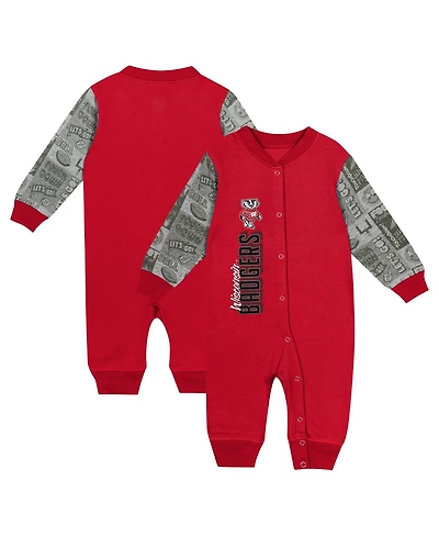 Outerstuff Baby Boys and Girls Red Wisconsin Badgers Playbook Color block Long Sleeve Coveralls