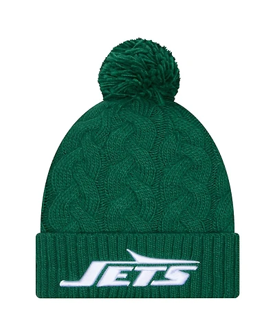 New Era Women's Green New York Jets Cable Cuffed Knit with Pom Hat