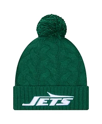 New Era Women's Green New York Jets Cable Cuffed Knit with Pom Hat