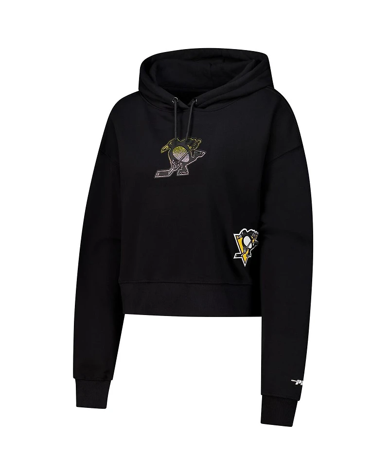 Pro Standard Women's Black Pittsburgh Penguins Jewels Cropped Pullover Hoodie