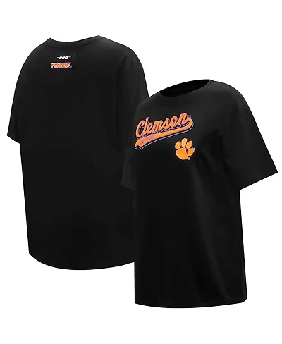 Pro Standard Women's Black Clemson Tigers Script Tail Oversized Boyfriend T-Shirt