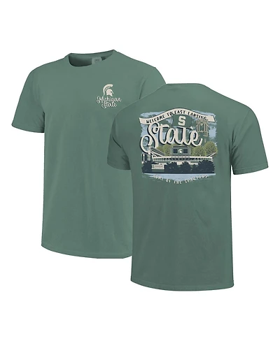Image One Women's Green Michigan State Spartans Comfort Colors Campus Scene Drawing Script T-Shirt