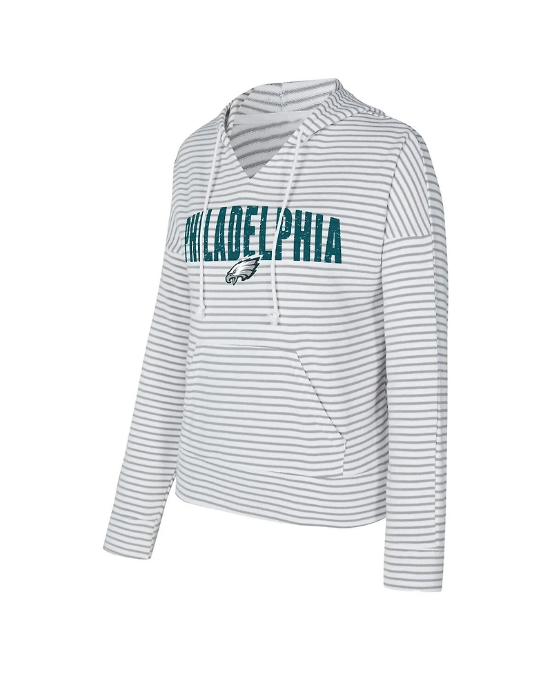 Concepts Sport Women's White/Gray Philadelphia Eagles Liftoff Striped Notch Neck Pullover Hoodie