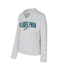 Concepts Sport Women's White/Gray Philadelphia Eagles Liftoff Striped Notch Neck Pullover Hoodie