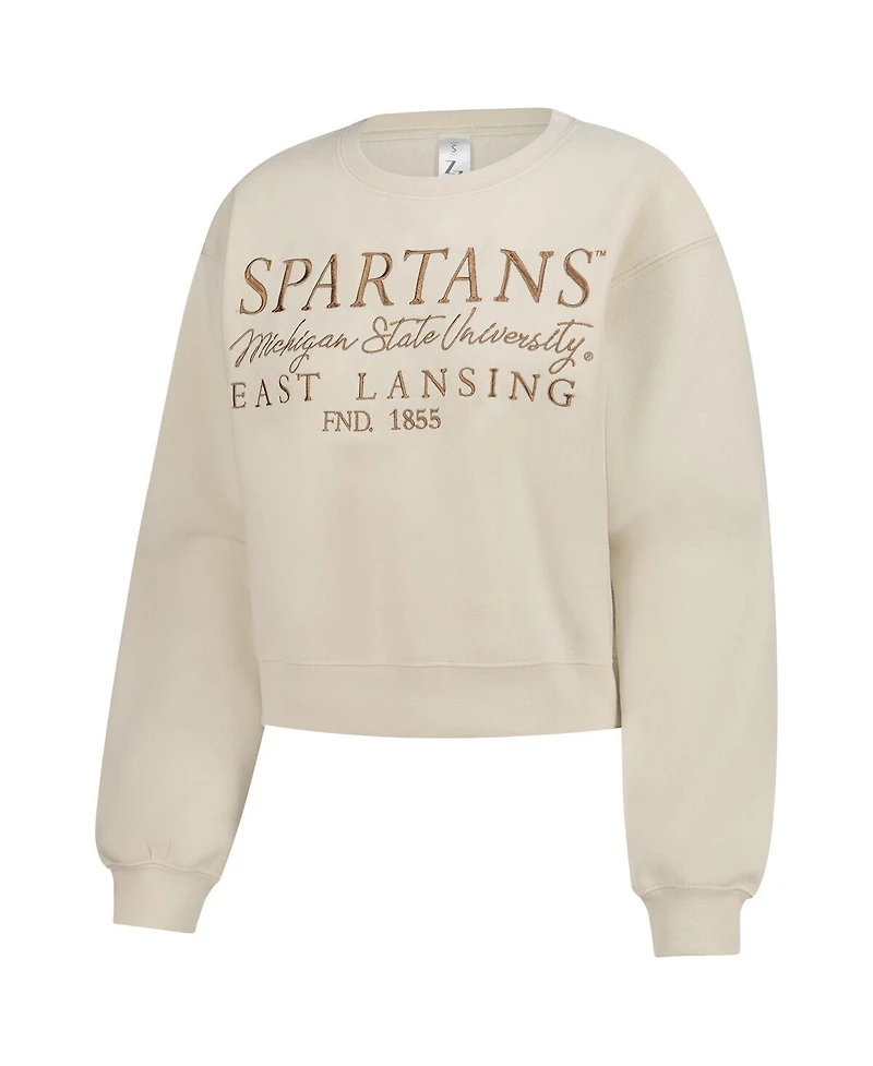 ZooZatz Women's Sand Michigan State Spartans Cropped Crewneck Sweatshirt
