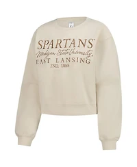 ZooZatz Women's Sand Michigan State Spartans Cropped Crewneck Sweatshirt