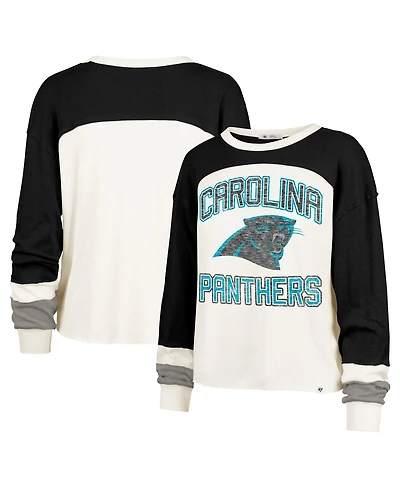 '47 Brand Women's Cream Carolina Panthers Double Header Curve Raglan Long Sleeve Crop Top