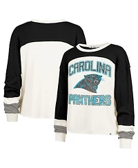 '47 Brand Women's Cream Carolina Panthers Double Header Curve Raglan Long Sleeve Crop Top