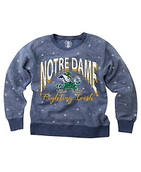Wes & Willy Big Girls Navy Notre Dame Fighting Irish Shimmer Star Reverse Fleece Raglan Pullover Sweatshirt