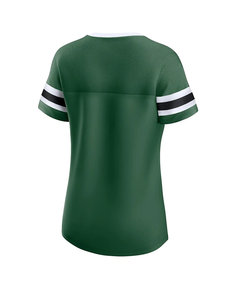 Fanatics Women's Green New York Jets True Catch Iconic Rhinestone Bling Athena Lace-Up T-Shirt