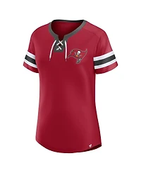 Fanatics Women's Red Tampa Bay Buccaneers Lace-Up Bling T-Shirt