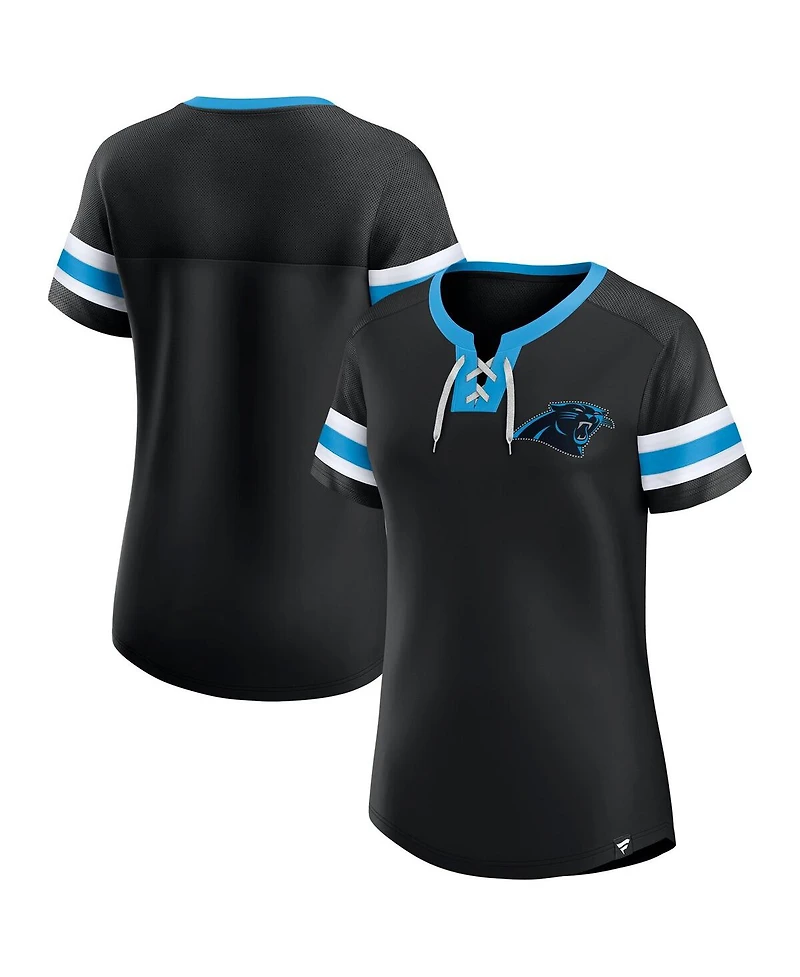 Fanatics Women's Black Carolina Panthers Lace-Up Bling T-Shirt