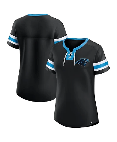Fanatics Women's Black Carolina Panthers Lace-Up Bling T-Shirt