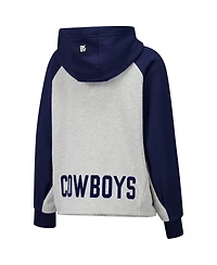 Dkny Sport Women's Gray/Navy Dallas Cowboys Joy Cropped Raglan Pullover Hoodie