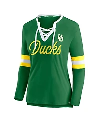Fanatics Women's Apple Green Oregon Ducks Block Party Script Lace-Up V-Neck Long Sleeve T-Shirt