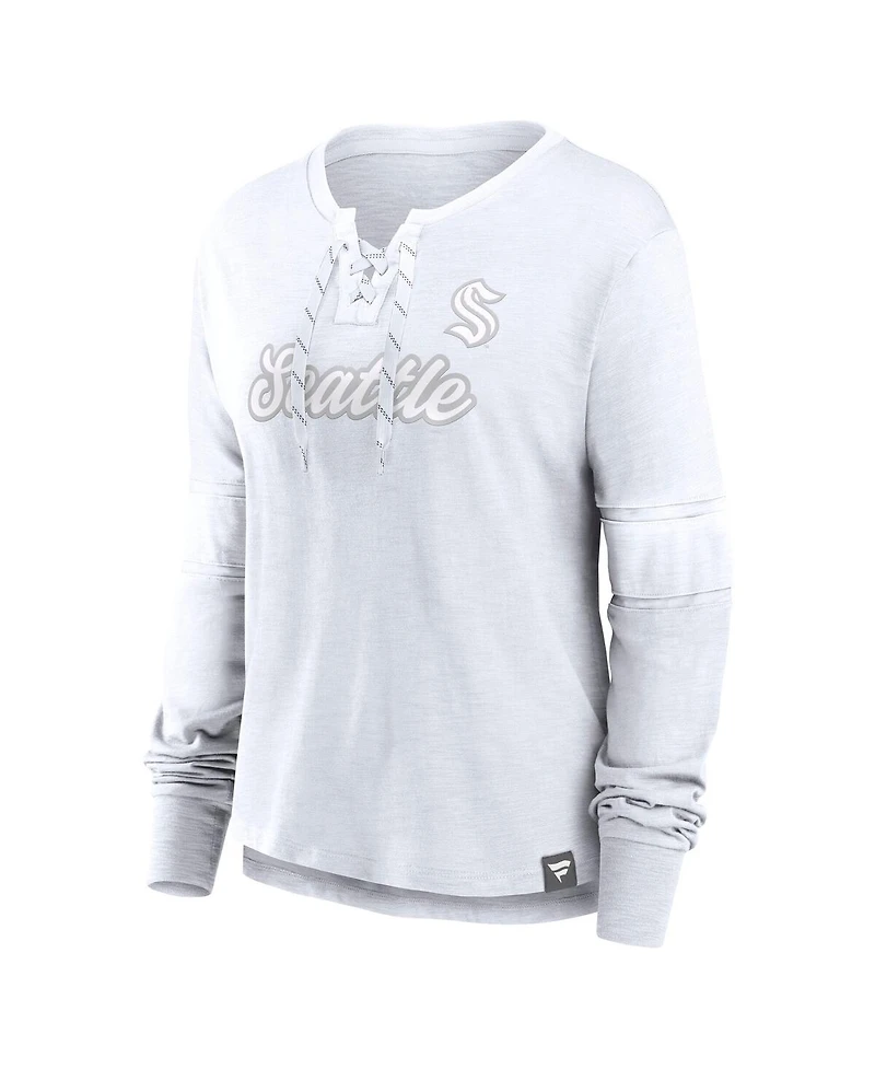 Fanatics Women's Seattle Kraken White Out Lace-Up Fashion Long Sleeve T-Shirt