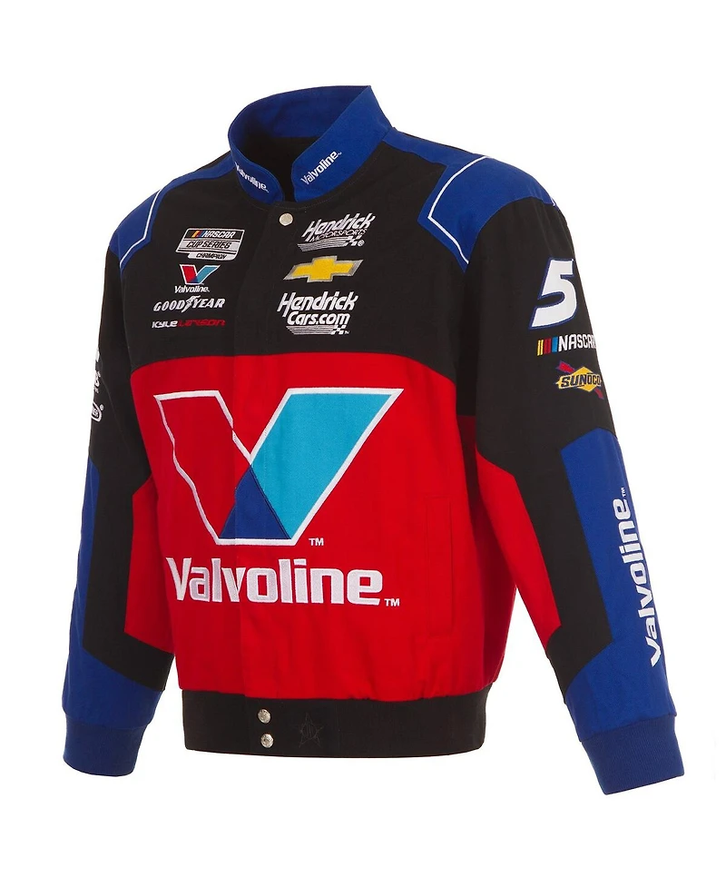 Jh Design Men's Black/Red Kyle Larson Valvoline Full-Snap Twill Uniform Jacket