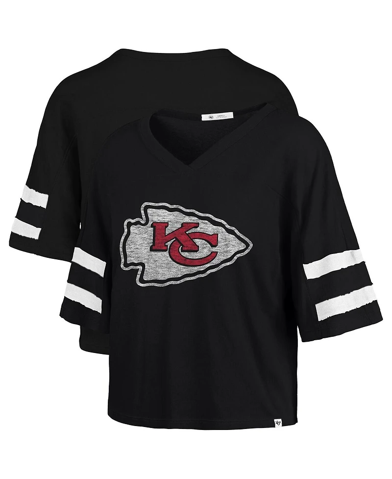 '47 Brand Women's Black Kansas City Chiefs Premier Scout Cropped V-Neck T-Shirt