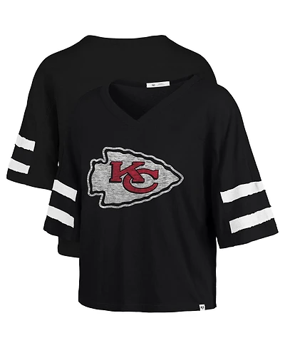 '47 Brand Women's Black Kansas City Chiefs Premier Scout Cropped V-Neck T-Shirt