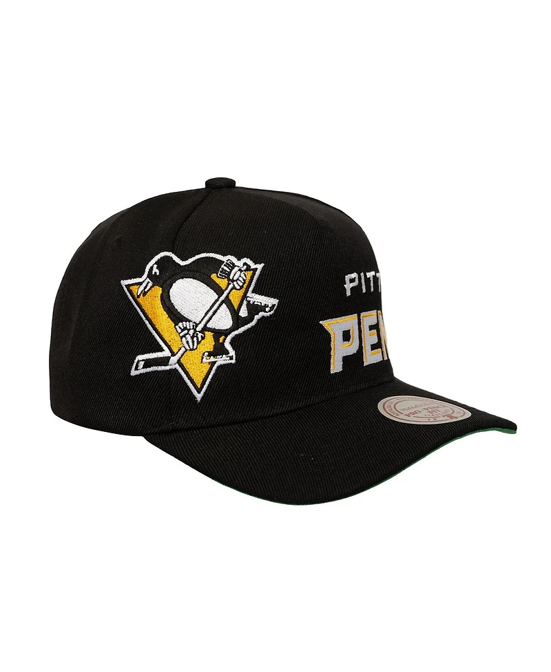 Mitchell & Ness Men's Black Pittsburgh Penguins Busted Logo Wordmark Wrap-Around Pro Pinch Adjustable Hat