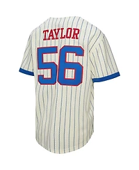 Mitchell & Ness Men's Lawrence Taylor Cream New York Giants Name Number Mesh Button-Up Baseball Jersey