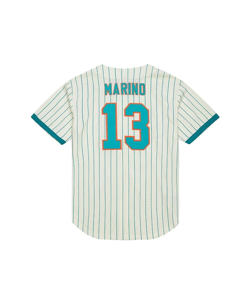 Mitchell & Ness Men's Dan Marino Cream Miami Dolphins Name Number Mesh Button-Up Baseball Jersey