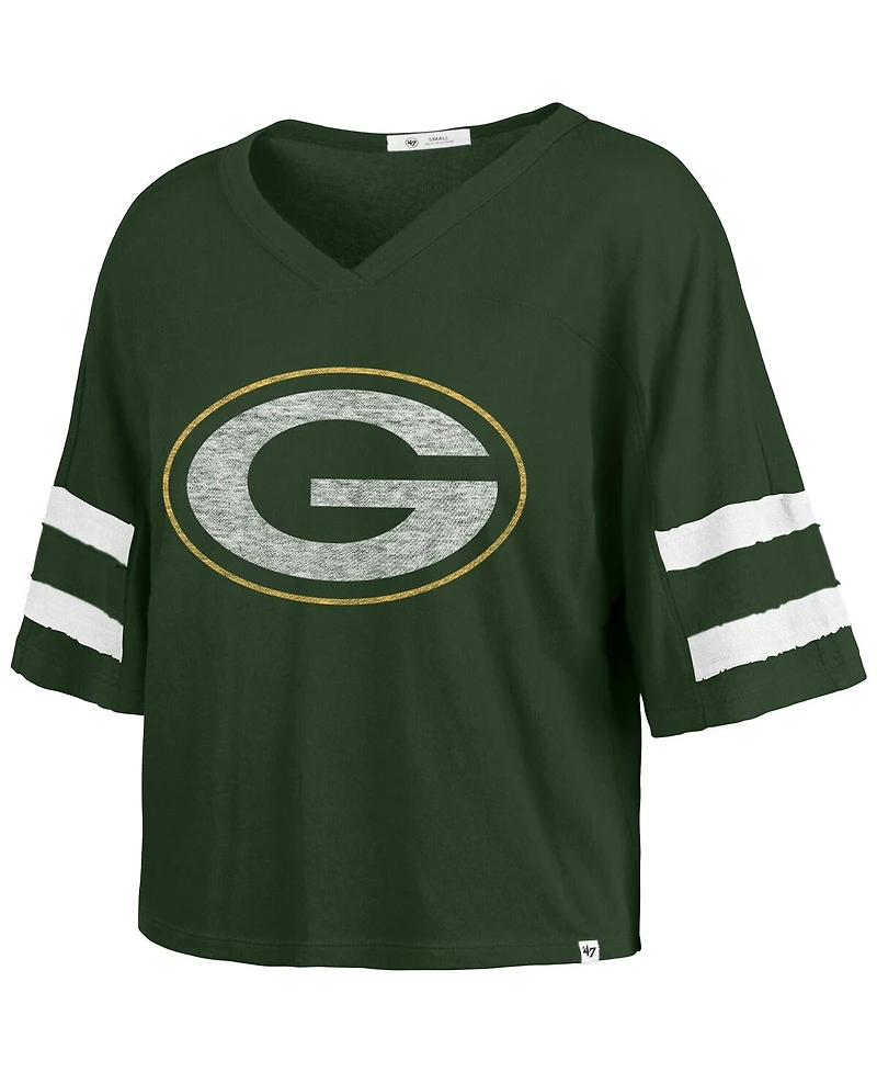 '47 Brand Women's Green Bay Packers Premier Scout Cropped V-Neck T-Shirt