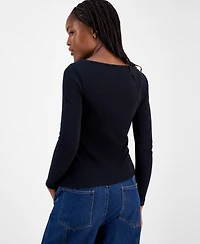 Madden Girl Juniors' Long-Sleeve Asymmetrical Boat-Neck Top