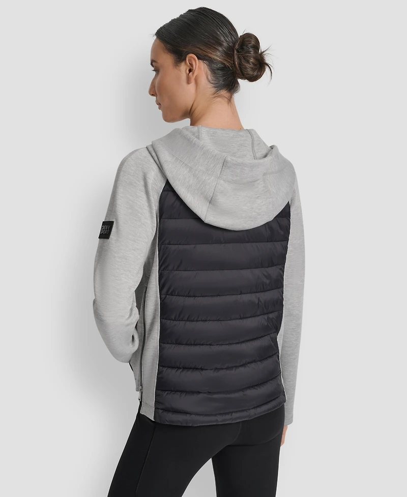 Dkny Women's High Low Hem Scuba Mixed Quilted Puffer Jacket