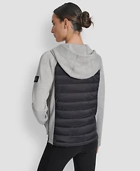 Dkny Women's High Low Hem Scuba Mixed Quilted Puffer Jacket