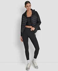 Dkny Women's High Low Hem Scuba Mixed Quilted Puffer Jacket
