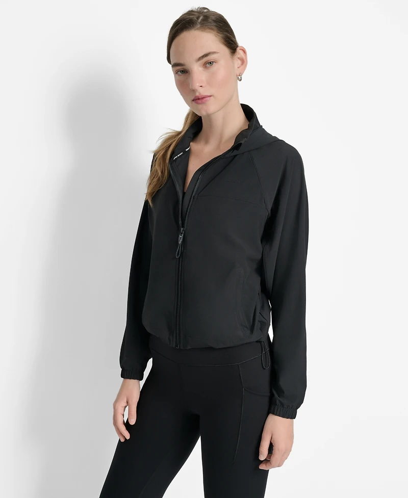 Dkny Women's Hooded Jacket with Logo Elastic Detail