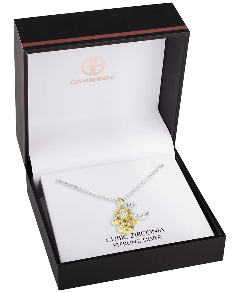 Giani Bernini Pave Moon & Hamsa Hand 18" Pendant Necklace, Created for Macy's