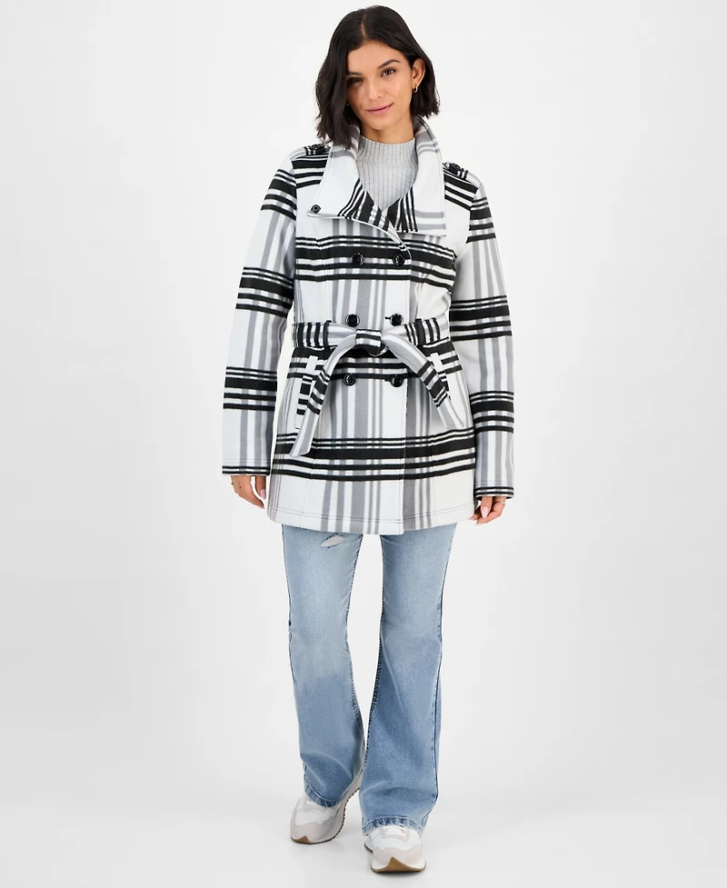 Bcx Juniors' Plaid Micro-Fleece Belted Jacket