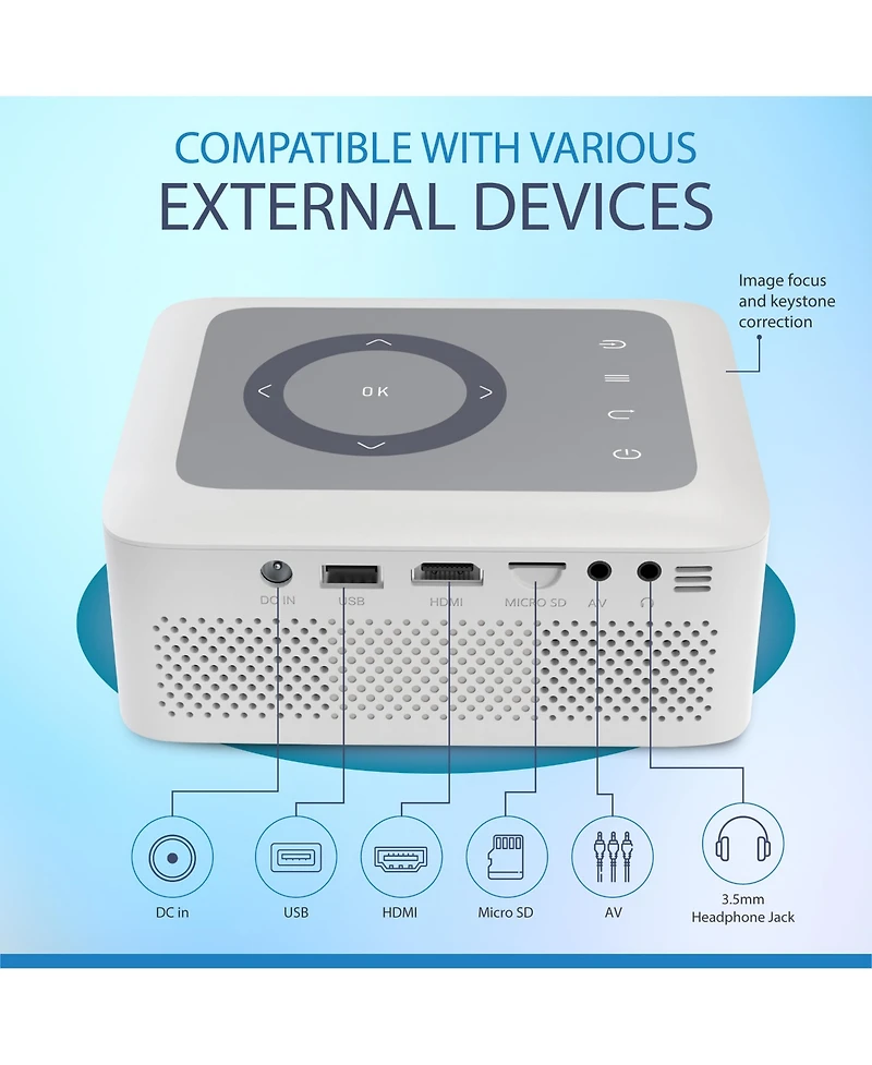 Impecca Portable Home Theater Projector, 80 Ansi Lumens, 720P, up to 120”