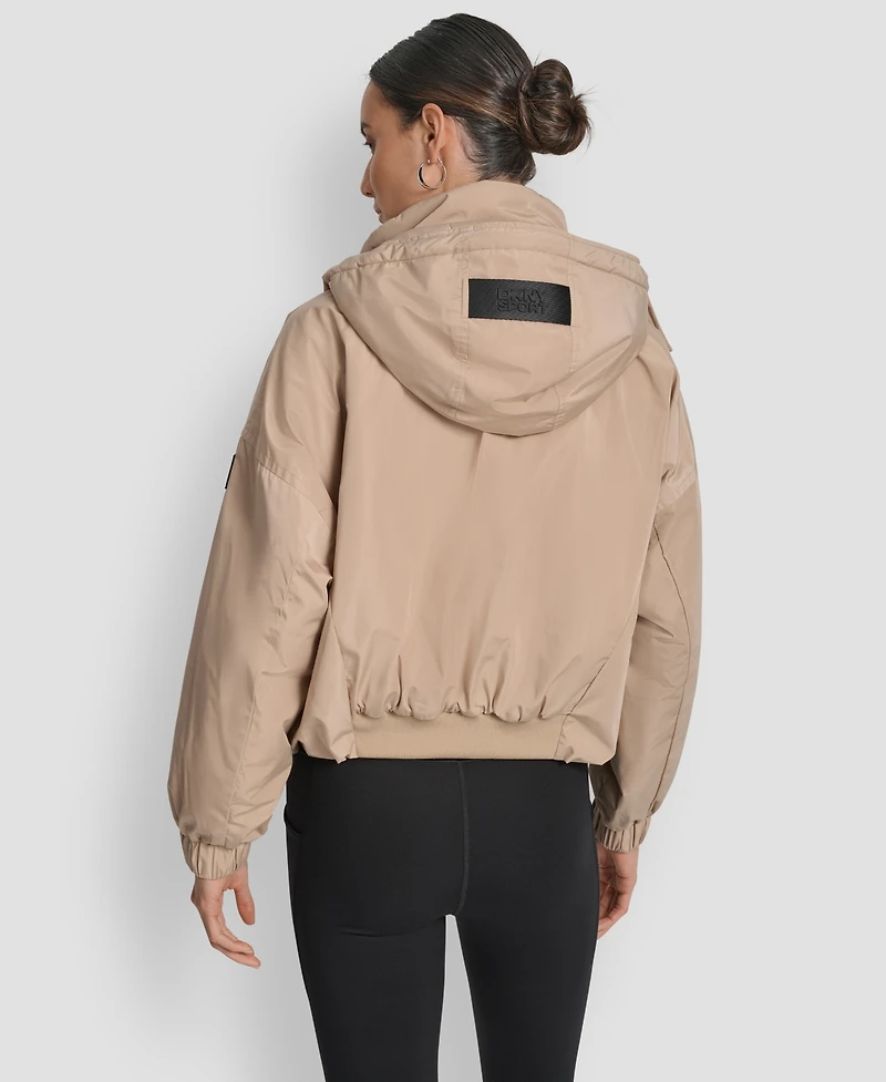 Dkny Women's Hooded Sewn-In Diamond Quilted Lining Oversize Jacket