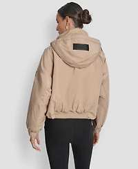 Dkny Women's Hooded Sewn-In Diamond Quilted Lining Oversize Jacket
