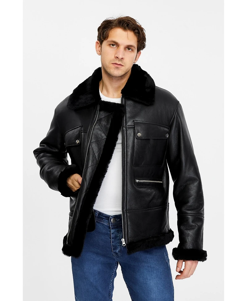 Furniq Uk Men's Genuine Sheepskin Bomber Jacket
