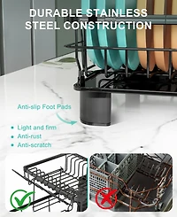 2-Tier Detachable Dish Drying Rack Stainless Steel Rack with Cutlery Box and Cup Holder