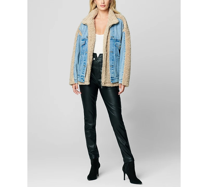 Blank Nyc Women's Faux Sherpa and Denim Mixed Media Jacket