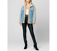 Blank Nyc Women's Faux Sherpa and Denim Mixed Media Jacket