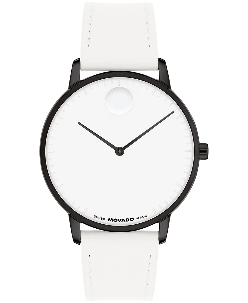 Movado Unisex Face Swiss Quartz White Leather Watch, 39mm