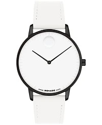 Movado Unisex Face Swiss Quartz White Leather Watch, 39mm